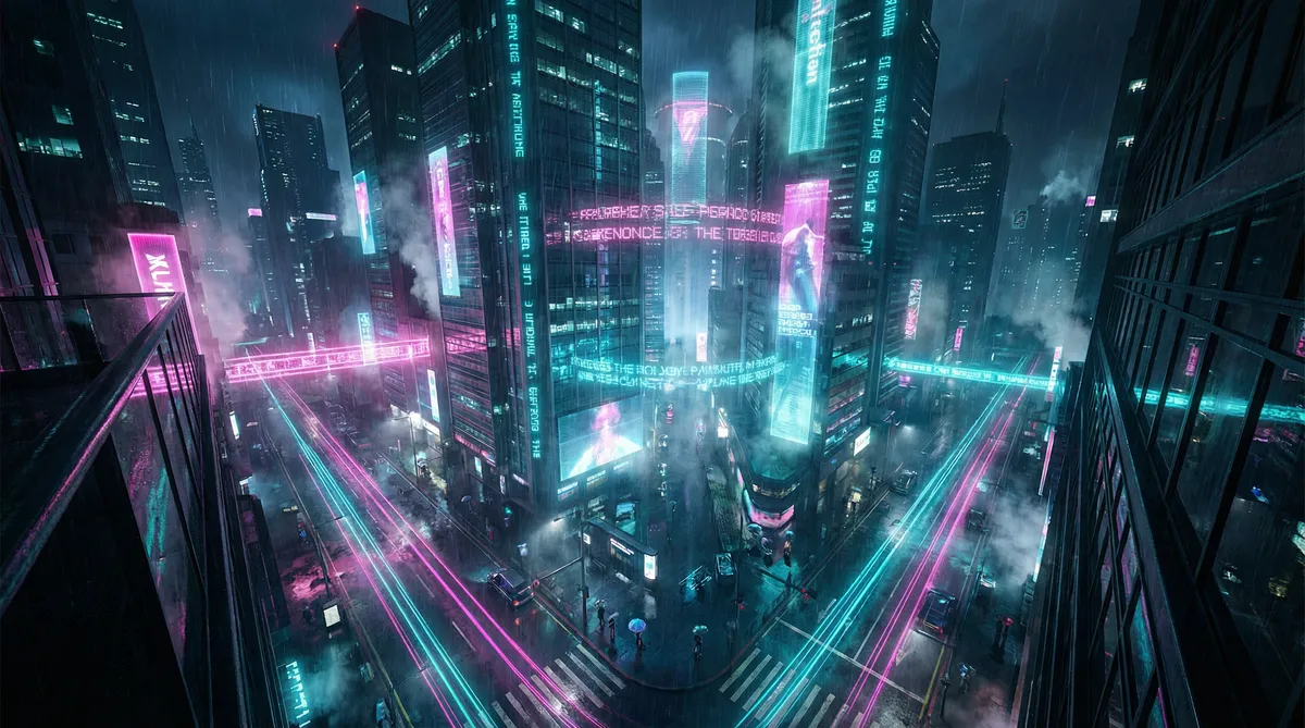 酷片屋 竖屏短剧平台首页背景 - 赛博朋克都市夜景